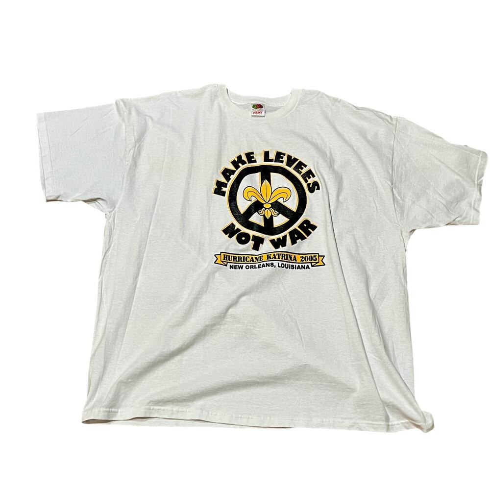New Orleans Hurricane Katrina T-Shirt Men’s 3XL Make Levees Not War White Cotton